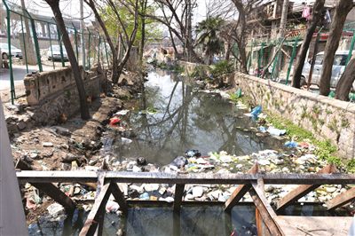 南玉带河如今污染严重,河内漂浮着令人作呕的垃圾。